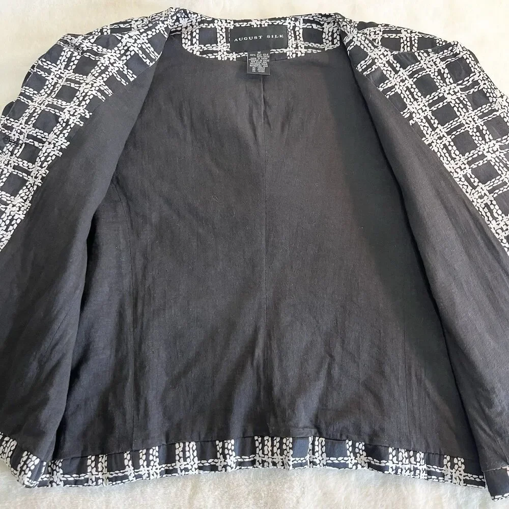 August Silk Vintage 100% Silk Blazer Black & White Women’s M - Picture 9 of 9